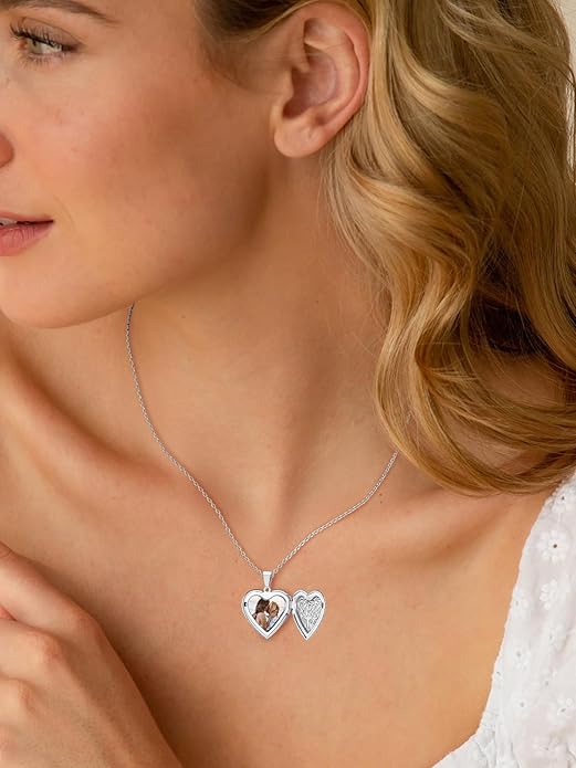 U7 Women Locket Necklace Platinum 14K Gold Photo Lockets that Hold Picture,Chain 20 Inch Personalized Gift Custom Love Heart Image Necklaces