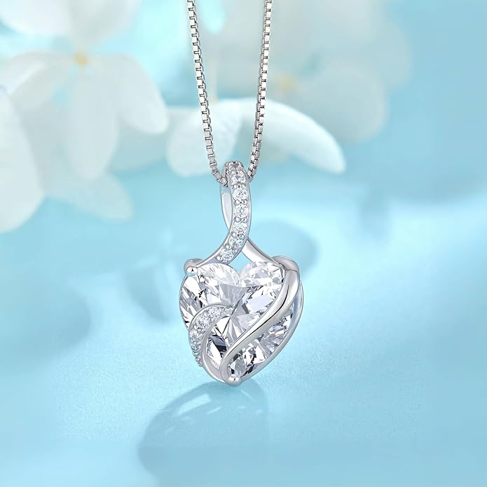 FJ Infinity Birthstone Necklace 925 Sterling Silver Love Heart Pendant Jewelry Gifts for Women