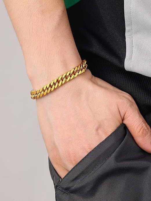 ChainsHouse Stainless Steel Cuban Link Bracelet, 8mm/12mm/17mm Width, 7.5"/8.3"/9", 18K Gold Plated Chain Wrist Bracelets for Men Women, Send Gift Box