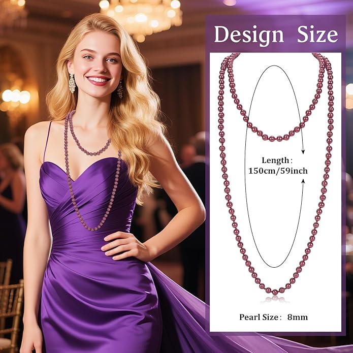 59" Long Pearl Necklaces for Women, Vintage Elegant Long Pearls Necklace for Wedding Party 1920s Gatsby Costume Jewelry