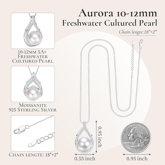 Freshwater Pearl Necklace,10-12mm Round Real Pearls,18K Gold Plated S925 Sterling Silver Chain,18+2" Adjustable - Gifts for Women Wife Anniversary Birthday Val Wedding Mothers Christmas Day Gift