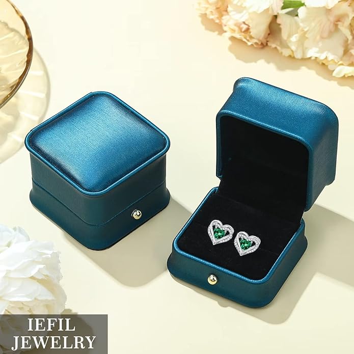 Iefil Birthstone Earrings for Women, 925 Sterling Silver Heart Stud Earrings Birthday Gifts for Women