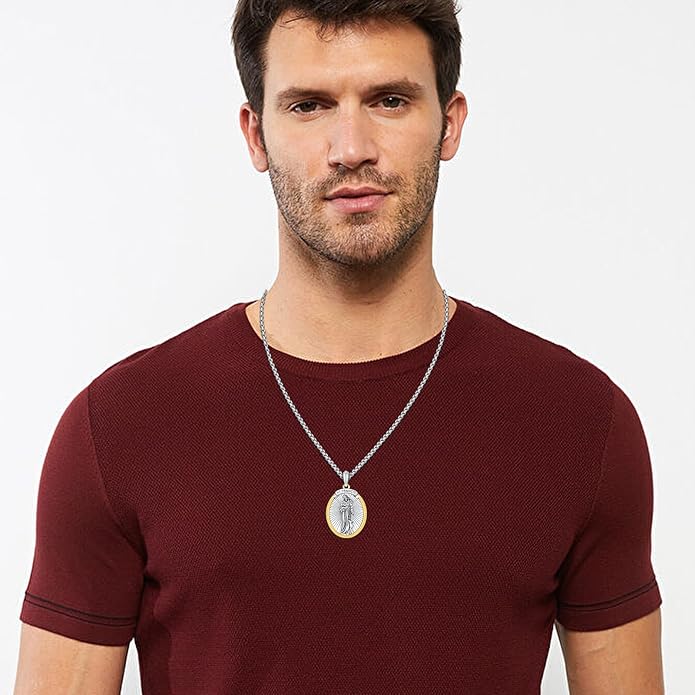 Taioiat Saint Necklace 925 Sterling Silver St Necklace Amulet Pendant Jewelry Religious Gift for Men Women