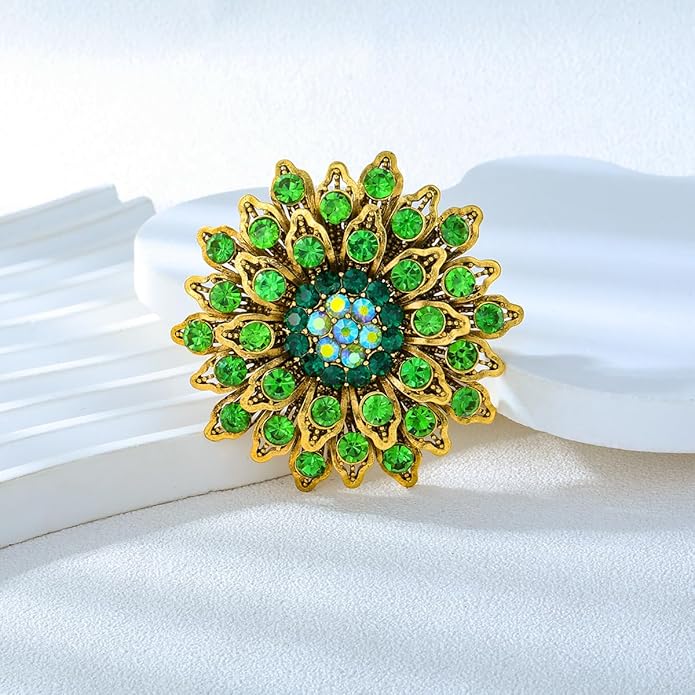 Rhinestone Crystal Flower Brooch Pin for Women,Vintage Multicolor Crystal Floral Lapel Pins Statement Sunflower Brooch Fashion Bride Formal Dress Jewelry
