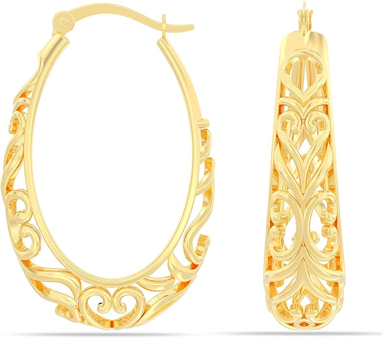LeCalla 925 Sterling Silver Hoop Earrings | Women's Filigree Hoop Earrings | Openwork Mesh Filigree Cut Earring | Lightweight & Hypoallergenic Vintage Hoop Earrings for Women