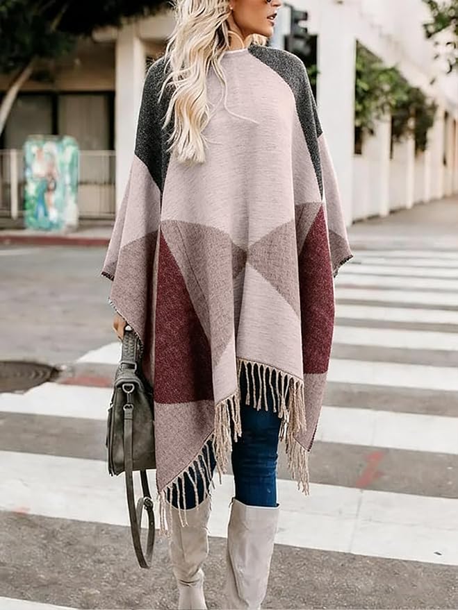 Moss Rose Women's Travel Plaid Shawl Wrap Open Front Poncho Cape for Fall Winter