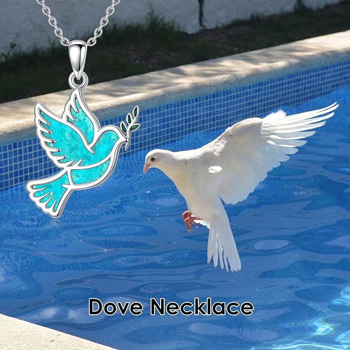 Dove/Hummingbird/Red Cardinal Necklace 925 Sterling Silver Turquoise/Opal/MoonStone/Malachite Bird Necklace Dove Pendant Jewelry for Women Men