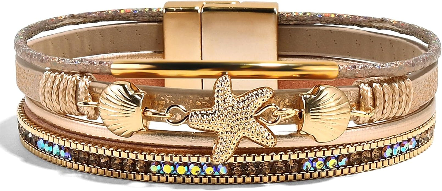 VIBILIA Boho Leather Wrap Bracelets for Women Multi-Layer Bracelets with Strong Clasp Jewelry for Women