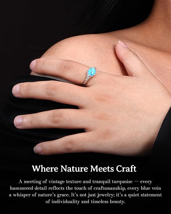 S925-Sterling-Silver Abalone Dragonfly-Turquoise Spoon Ring - Vintage Boho Sunflower Thumb Oxidized Wrap Rings Victorian Style Antique Floral Jewelry Gifts for Women