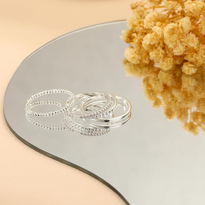 Gold Silver Stackable Rings for Women Non Tarnish 1.3mm Thin Silver Rings Set 14K Gold Plated Dainty Trendy Cubic Zirconia Band Stacking Thumb Ring Jewelry Gifts Size 5-10