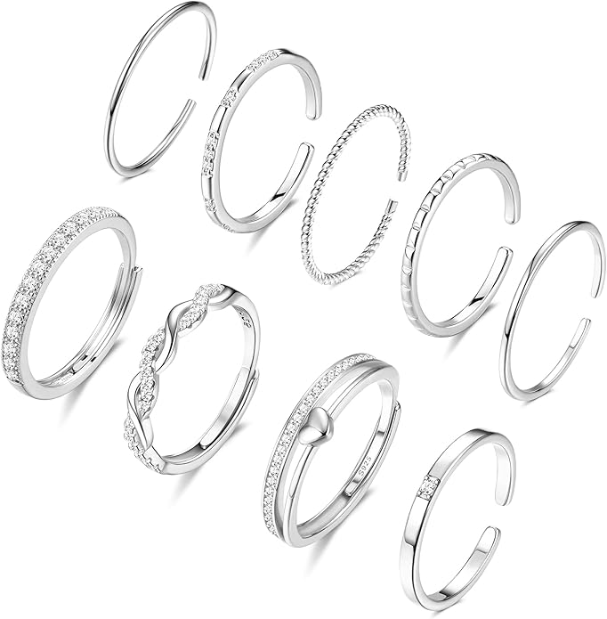 Thunaraz Gold Stackable Rings for Women Non Tarnish Open Adjustable 14K Gold Plated Rings Trendy Stack Cubic Zirconia Thin Thumb Ring Set Minimalist Dainty Statement Band Ring