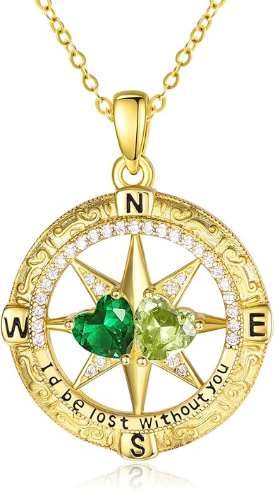 Zeuslia Double Birthstone Necklace Gifts for Wife - 925 Sterling Silver Sunflower/Rose/Crown Cross/Compass/Heart Pendant I Love You Necklace, Anniversary Birthday Gifts for Wife Girlfriend Mom Her