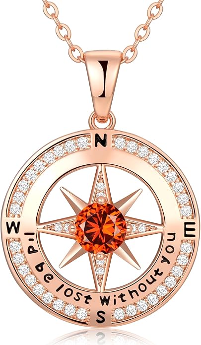 Zifeel Compass Necklace Gifts for Women wife - S925 Sterling Silver Birthstone Necklaces for Women - Anniversary Birthday Gifts for Her Wife Girlfriend - Valentines Mom Mothers Day Christmas Gifts Jewelry for Women