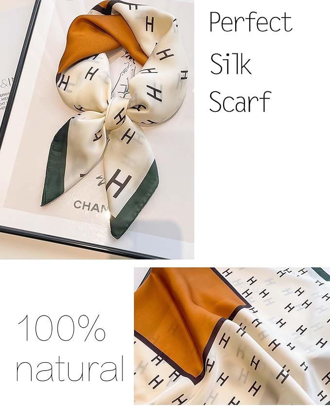 kcctoo 27.5" Mulberry Silk Feeling Head Scarf Women's Fashion Square Neck Satin Scarfs for Bag Hair Scarves Gift