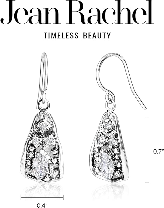 925 Sterling Silver Dangle Earrings for Women - Triangle Shield with Cubic Zirconia Vintage Design - Hypoallergenic, Lead & Nickel Free - Artisan Handcrafted Statement Earrings by Jean Rachel Jewelry