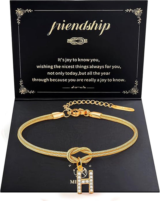 Friendship Bracelet for Women Gold Initial Bracelets 14K Gold Plated Knot Letter A-Z Initial Bracelet for Women Dainty Forever Layered Chain Bracelets Jewelry Birthday Gift for Best Friend