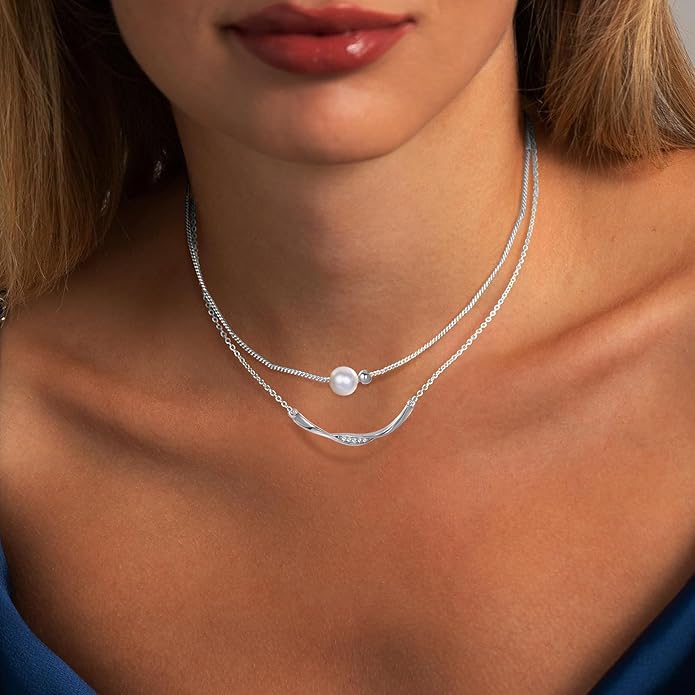 Copper Alloy 14K Gold Plated | 14K Platinum Plated Necklace for Women Double Layer Pendant Necklace Fashionable Multi-Layer Jewelry