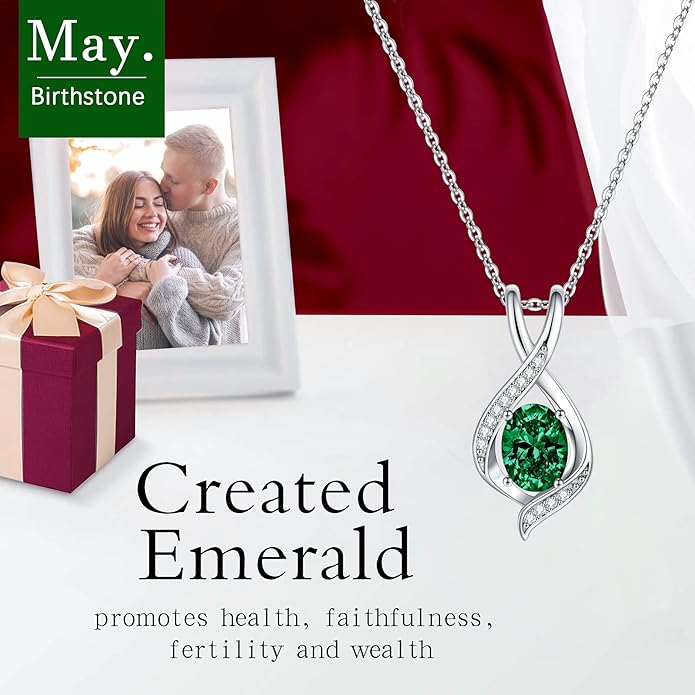 SMILEST Christmas Gifts for Women - 925 Sterling Silver Oval Sparkle Birthstone Pendant Necklace, Gemstone Pendant Anniversary Birthday Gifts for Women Wife Girlfriend Mom Grandma Birthstone Necklace