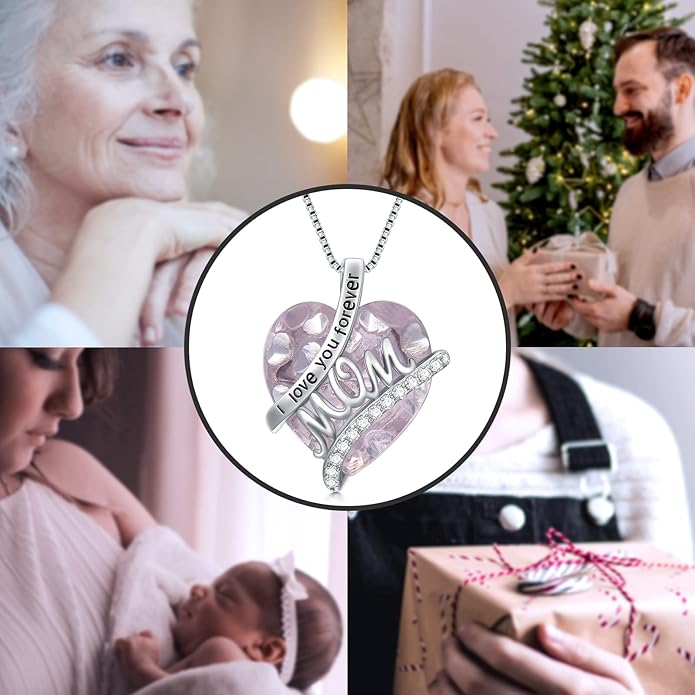 Mothers Day Gifts for Mom s925 Sterling Silver I Love You Forever Love Hear Mon Pendant Necklace with 12 Birthstone Jewelry Birthday Christmas Gifts for Women Grandma Mom Nana From Duaghter Son