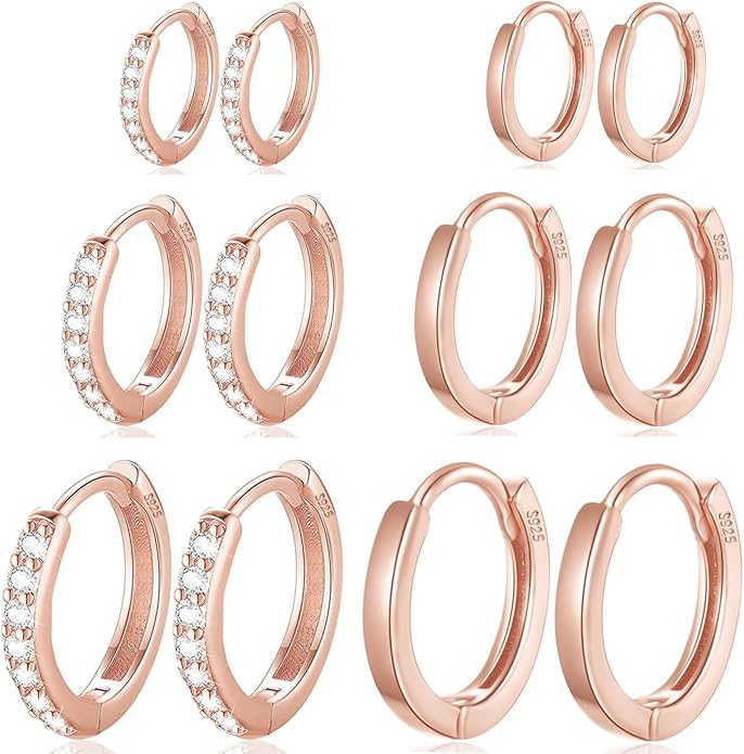 Cocadant 6 Pairs 925 Sterling Silver Small Hoop Earrings for Women,14k Real Gold Hypoallergenic Tiny Cubic Zirconia Cartilage Huggie Earring Sets for Multiple Piercing Trendy Jewelry 8/10/12mm