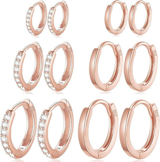 Cocadant 6 Pairs 925 Sterling Silver Small Hoop Earrings for Women,14k Real Gold Hypoallergenic Tiny Cubic Zirconia Cartilage Huggie Earring Sets for Multiple Piercing Trendy Jewelry 8/10/12mm
