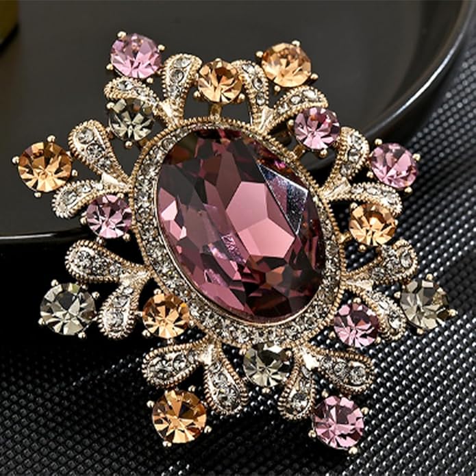 Flower Brooch Pin - Rhinestone Flower Pin 18k Gold Plated - Thanksgiving Day, Birthday, Wedding Gifts for Mom, Wife