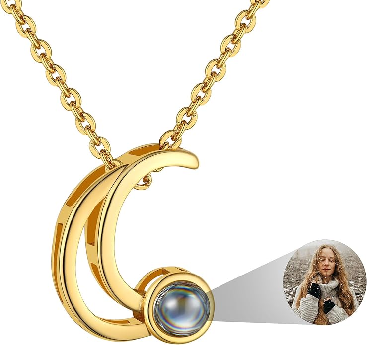 Custom4U Personalized Initial Picture Necklace for Women, Projection Necklace with Picture Inside, Gold/Silver Letter Pendant Necklace, Custom Photo Gifts for Mom Wife Birthday Valentines