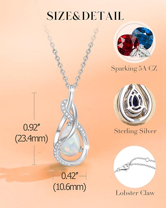 FANCIME TimelessTie Birthstone Necklace for Women White Gold Plated Sterling Silver Ribbon Design Jewelry Knot Pendant Fine Jewelry Gemstone Birthday Graduation Anniversary Christmas Gifts for Women Wife Mother Her