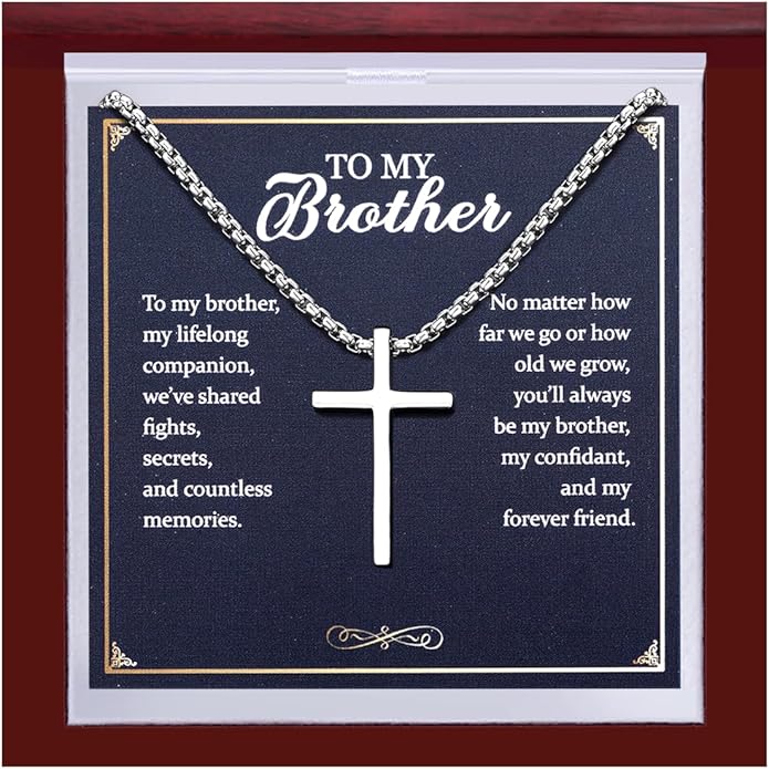 TEN MIRO S925 Sterling Silver Cross Necklace for Men Solid Sterling Silver Cross Pendant Necklace Boys Mens Cross Necklace Jewelry Gifts with Box & Card Birthday Anniversary Christmas Father's Day