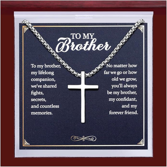 TEN MIRO S925 Sterling Silver Cross Necklace for Men Solid Sterling Silver Cross Pendant Necklace Boys Mens Cross Necklace Jewelry Gifts with Box & Card Birthday Anniversary Christmas Father's Day