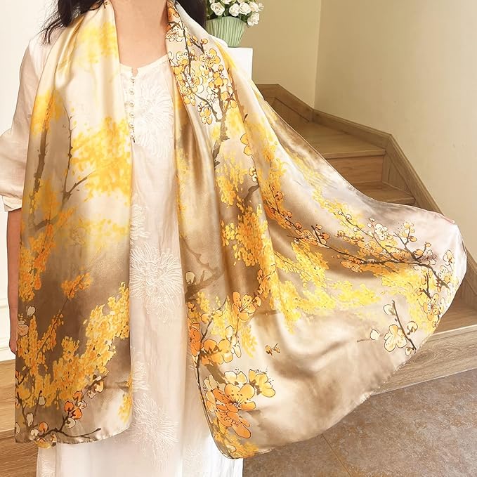Long Silk Like Scarf Lightweight Satin Scarves Large Sunscreen Shawl Wrap for Women