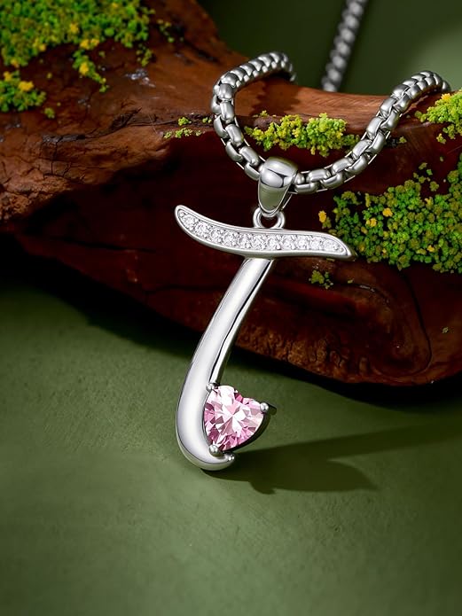 Christmas Gifts for Women Alphabet A to Z Initial Birthstone Pendant Necklaces for Women - 18k White Gold Plated Personalized Name Jewelry Valentine Mothers Day Birthday Gifts for Women Her Girlfriend