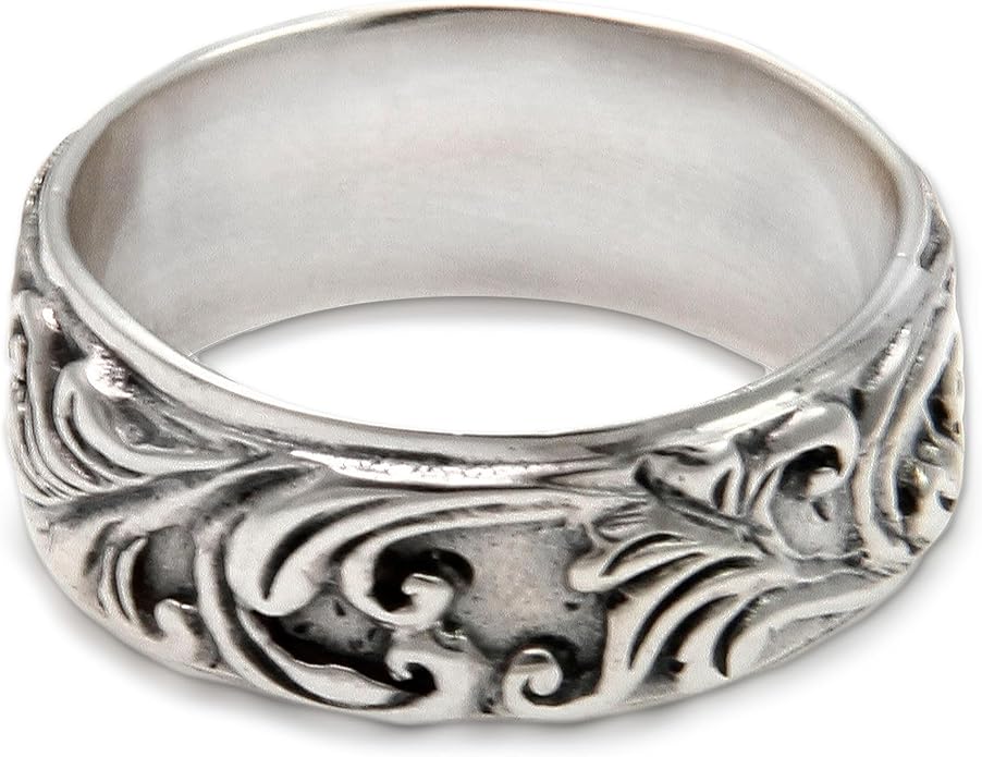 NOVICA Artisan Handmade Sterling Silver Band Ring Leaf Tree No Stone Indonesia [band Width 8 mm W] 'Flourishing Foliage'