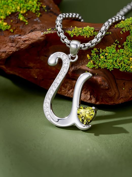 Christmas Gifts for Women Alphabet A to Z Initial Birthstone Pendant Necklaces for Women - 18k White Gold Plated Personalized Name Jewelry Valentine Mothers Day Birthday Gifts for Women Her Girlfriend