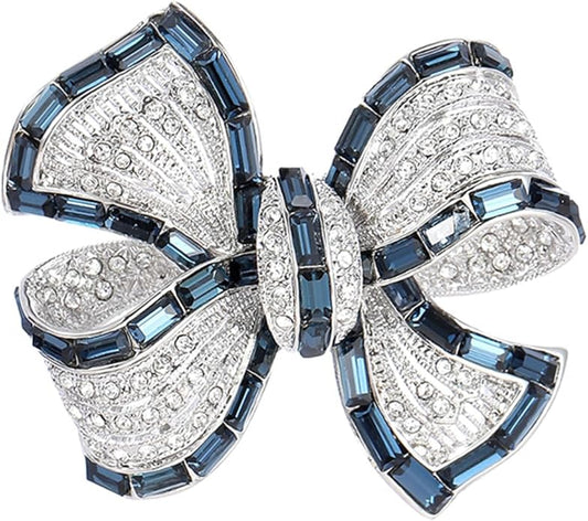 YeapYeap Bow Brooches for Women Girl - Austrian Rhinestone Scarf Pin for Ladies Wedding Bouquet Broach for Birthday, Christmas, Anniversary（Silver）