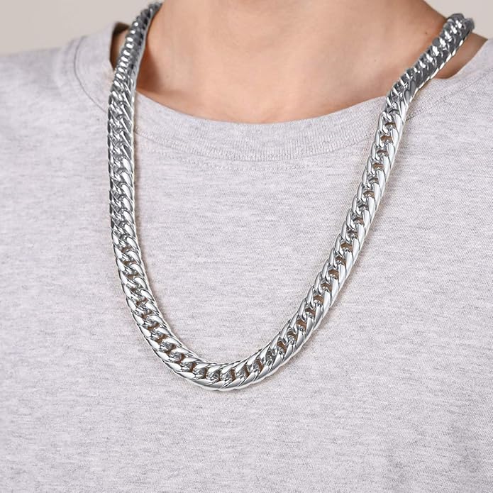 FindChic Men Curb Chain Necklace 18K Gold Plated/Stainless Steel/Black Chunky Double Tight Cuban Link Hip Hop Neck Chains for Men Boys 3.5MM/5MM/6MM/7MM/9MM/12MM 14''-30'' 8 Length Options (Send Gift Box)