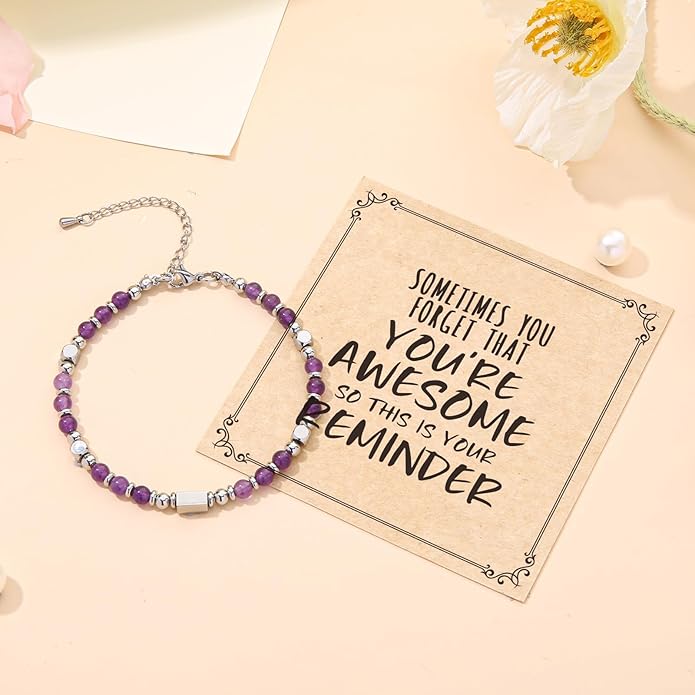 Desimtion Healing Natural Stone Bracelets for Women Girls, Sometimes You Forget You're Awesome -Christmas Gifts for Women Teen Girls, Best Friend Birthday Gifts for Women Friendship Bracelets