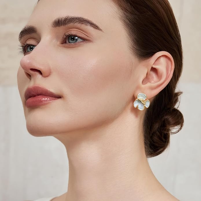 Cicy Bell Flower Earrings for Women 14k Gold Plated Boho Petal Statement Stud Earrings Trendy Jewelry Gifts