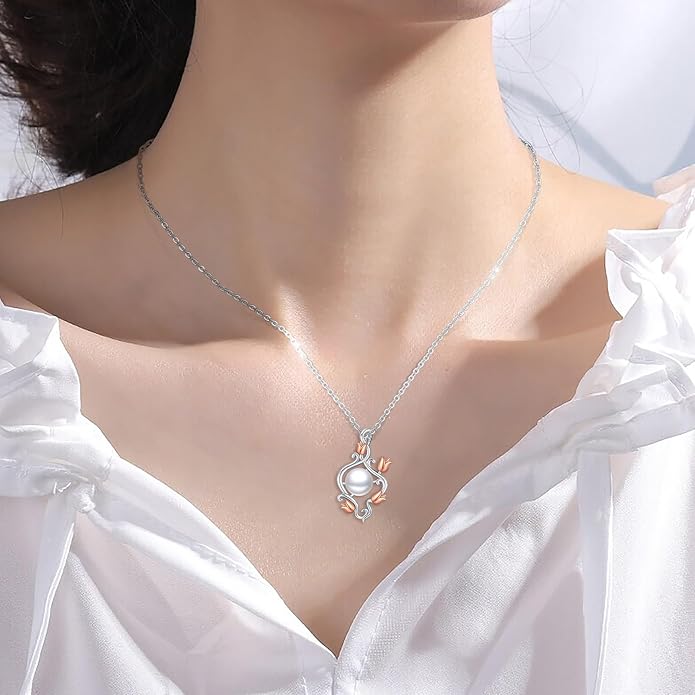 Sebina Pearl Pendant Necklace for Women,925 Sterling Silver Pendant Jewelry,Anniversary Christmas Birthday Valentines Gifts for Wife, Mom, Dauhter, Girlfriend,Her