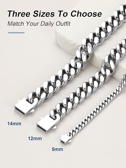 ChainsPro Chunky Cuban Link Chain Necklace for Women,Stainless Steel Silver/Gold Plated Thick Choker, 5/12/14mm Width,18" and 20" Punk Hip Hop Trendy Jewelry Gifts