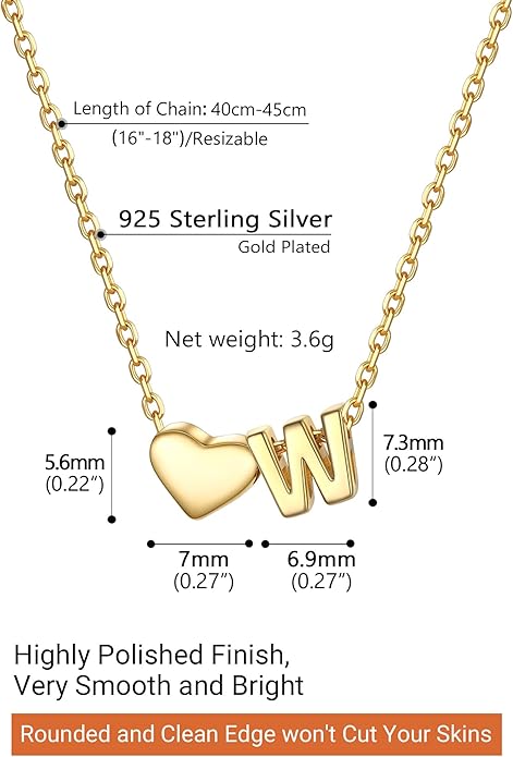 PROSILVER Initial Heart Necklace for Women, 925 Sterling Silver Tiny Heart Letter Necklace Siver, Gold Necklace, Come with Box