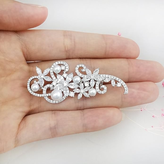 YOQUCOL Cubic Zirconia Crystal Rhinestone Wedding Brooch Pin for Women Brides Jewelry