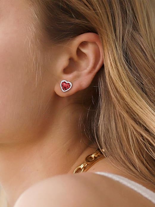 ChicSilver 925 Sterling Silver Birthstone Earrings for Women, 8MM/2 Carat Heart & Round Cubic Zirconia Stud Earrings, Hypoallergenic Jewelry, Ideal Birthday or Christmas Gifts