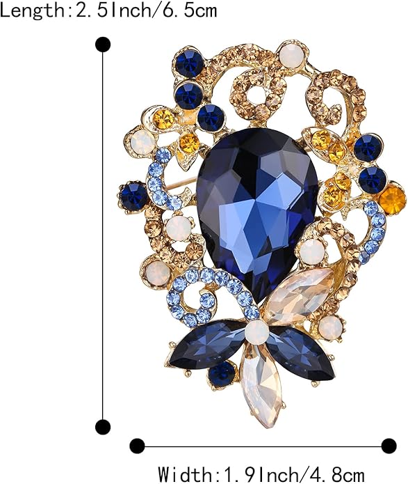 BriLove Elegant Crystal Teardrop Marquise Bouquet Brooch Pin for Women