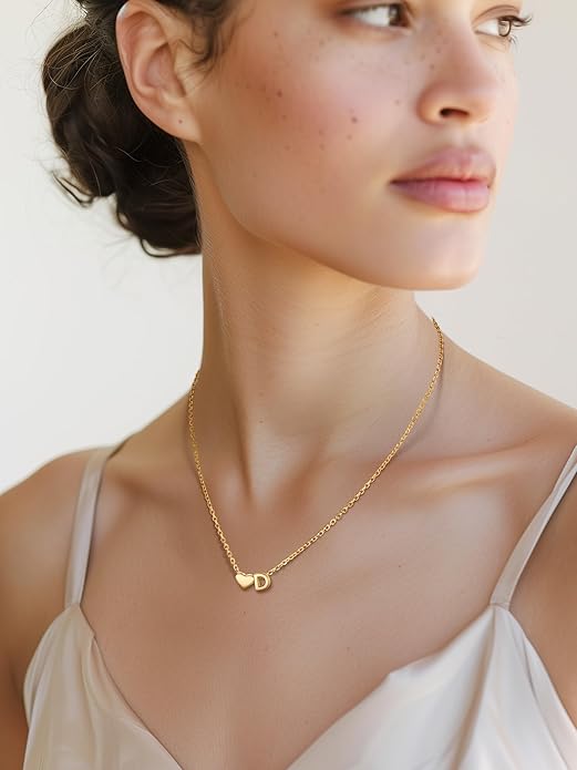 PROSILVER Initial Heart Necklace for Women, 925 Sterling Silver Tiny Heart Letter Necklace Siver, Gold Necklace, Come with Box