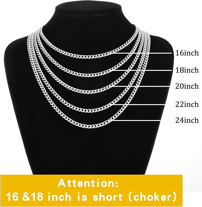 sovesi 3.5/5mm Cuban Link Chain Necklace for Men, Silver Tone/Black/14K Gold Plated Stainless Steel Necklace Chain, Mens Chain 16-28 Inch Jewelry Gift
