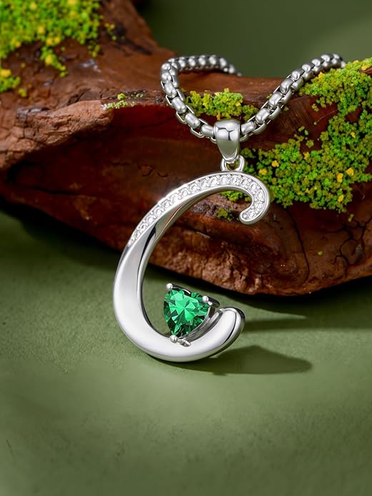 Christmas Gifts for Women Alphabet A to Z Initial Birthstone Pendant Necklaces for Women - 18k White Gold Plated Personalized Name Jewelry Valentine Mothers Day Birthday Gifts for Women Her Girlfriend