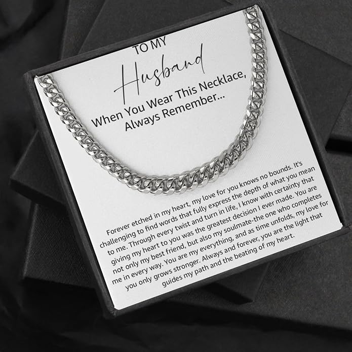 Mapileng Cuban Link Chain Necklace For Husband, Love You This Much To My Husband Classic Steel Jewelry Gift Birthday Christmas Anniversary Jewelry Gifts for Dad Brother Boyfriend Son