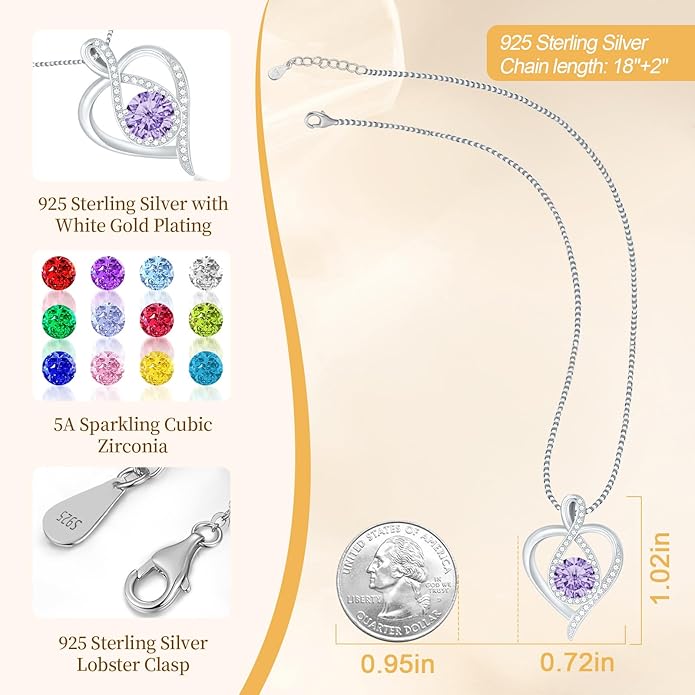 925 Sterling Silver Infinity Heart Necklace for Women, Rhodium Plated Cubic Zirconia Pendant Gift for Girlfriend Wife Mom - Anniversary Valentine's Day Birthday Present with Elegant Gift Box