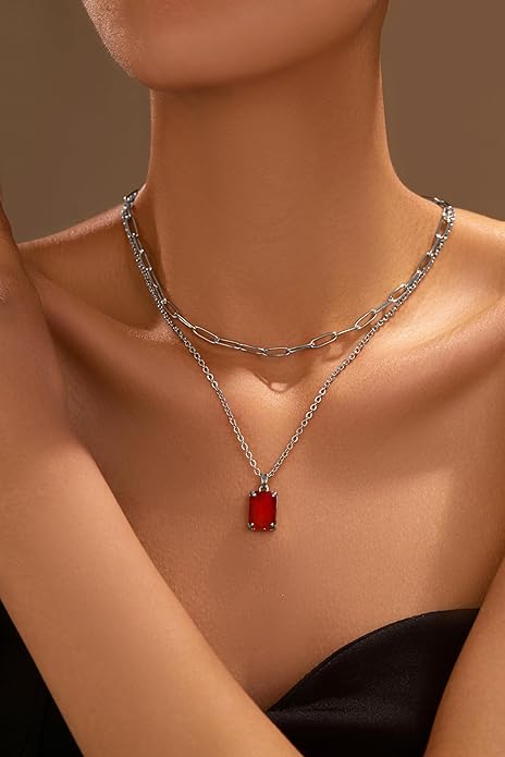 Gold Layered Pendant Necklaces for Women 14k Gold Plated Crystal Choker Necklace Paperclip Rhinestone Necklace Party Prom Jewelry
